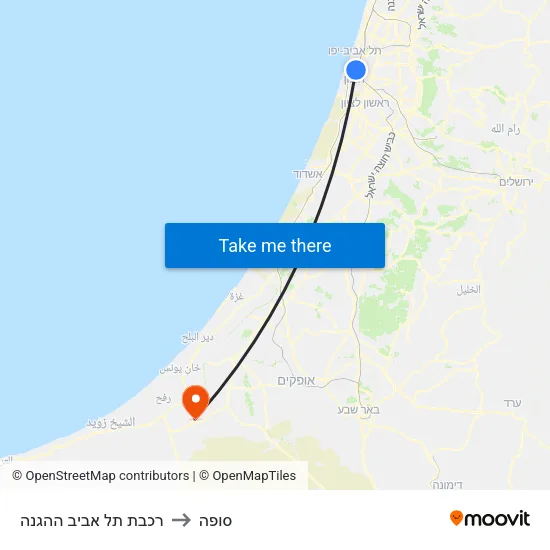 רכבת תל אביב ההגנה to סופה map