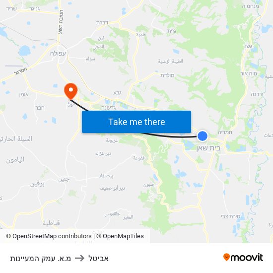 מ.א. עמק המעיינות to אביטל map