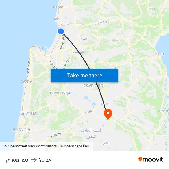 כפר מסריק to אביטל map