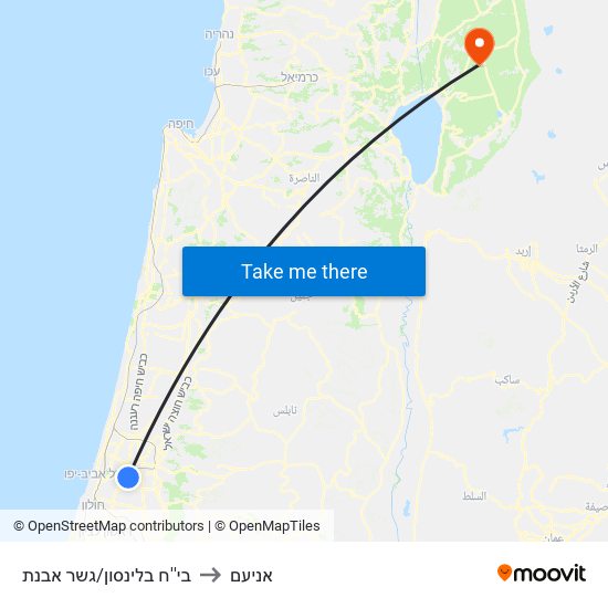 בי''ח בלינסון/גשר אבנת to אניעם map