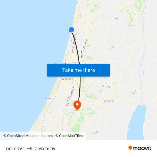 בית חירות to שדות מיכה map