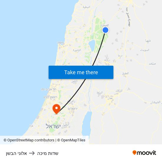 אלוני הבשן to שדות מיכה map