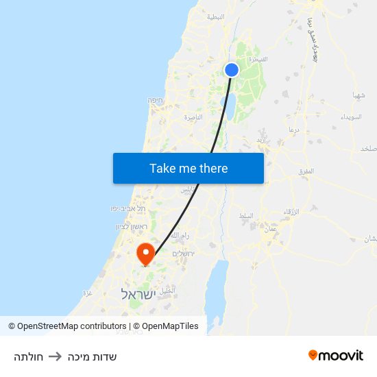 חולתה to שדות מיכה map