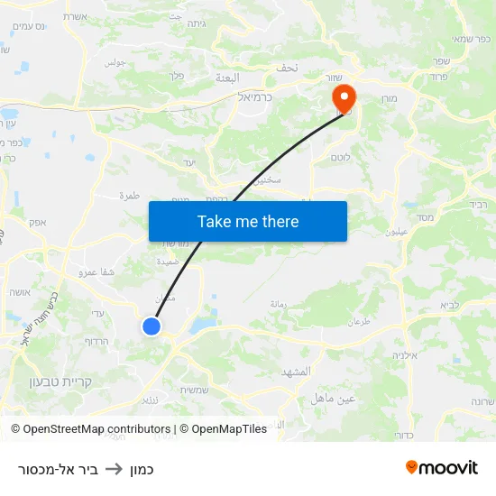 ביר אל-מכסור to כמון map