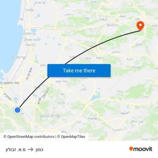 מ.א. זבולון to כמון map
