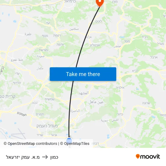מ.א. עמק יזרעאל to כמון map