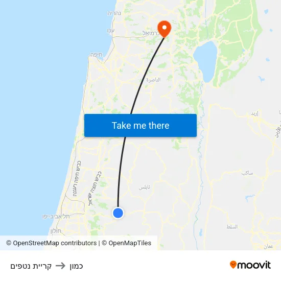 קריית נטפים to כמון map