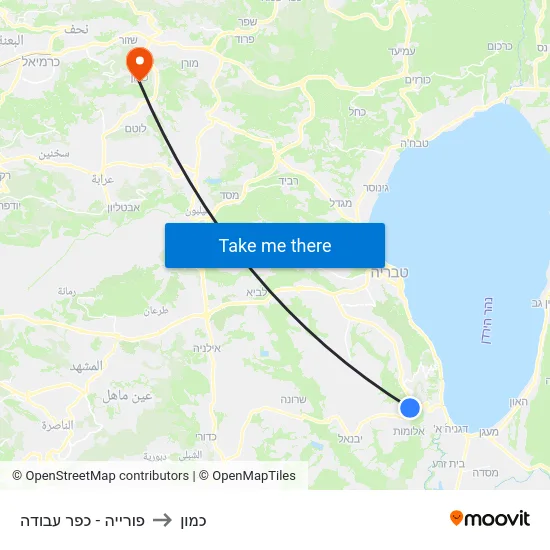 פורייה - כפר עבודה to כמון map