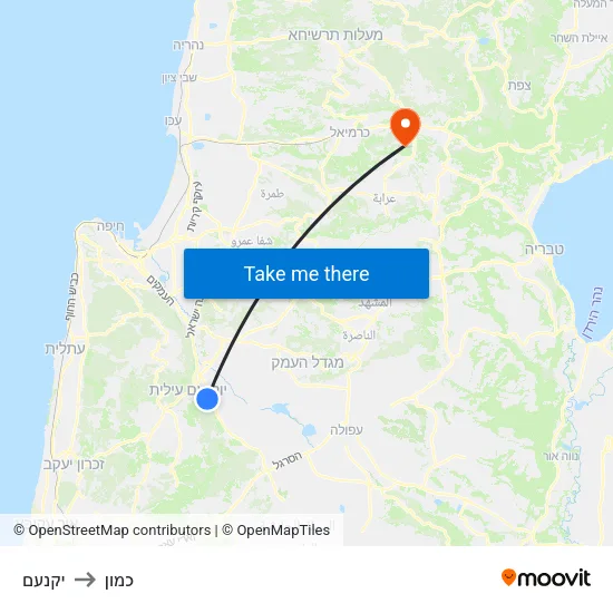 יקנעם to כמון map