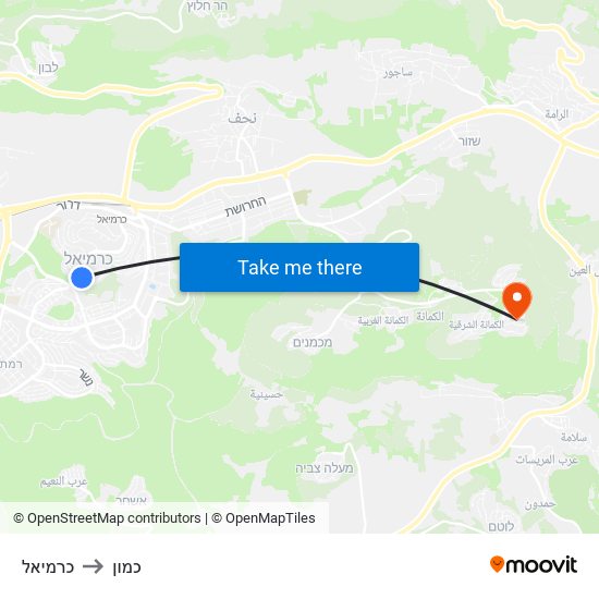 כרמיאל to כמון map
