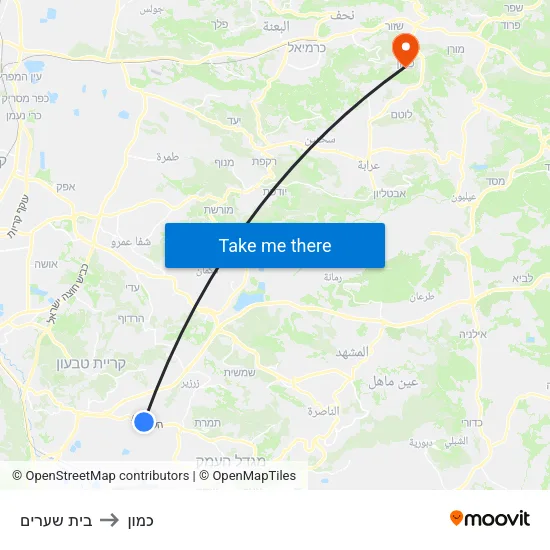 בית שערים to כמון map