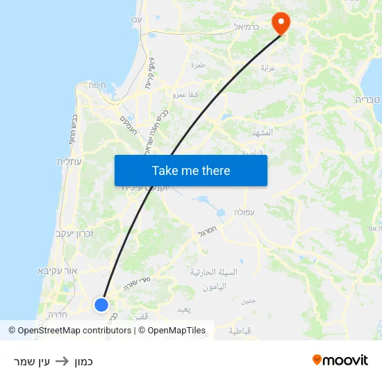 עין שמר to כמון map