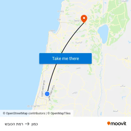 רמת הכובש to כמון map