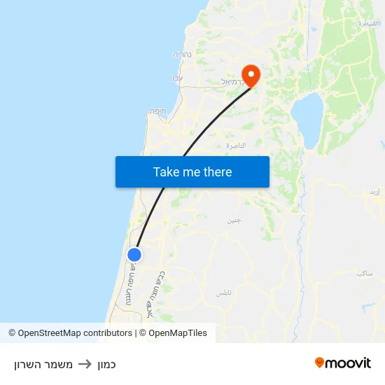 משמר השרון to כמון map