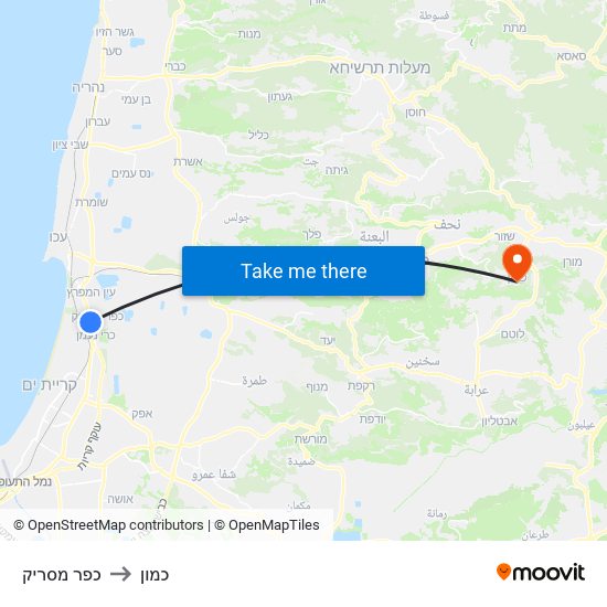 כפר מסריק to כמון map