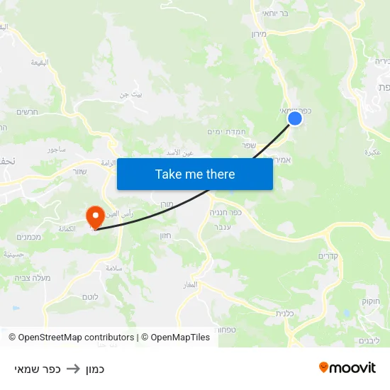 כפר שמאי to כמון map
