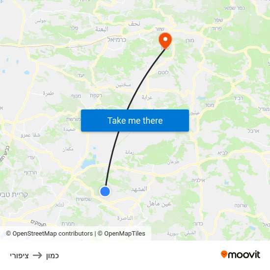 ציפורי to כמון map