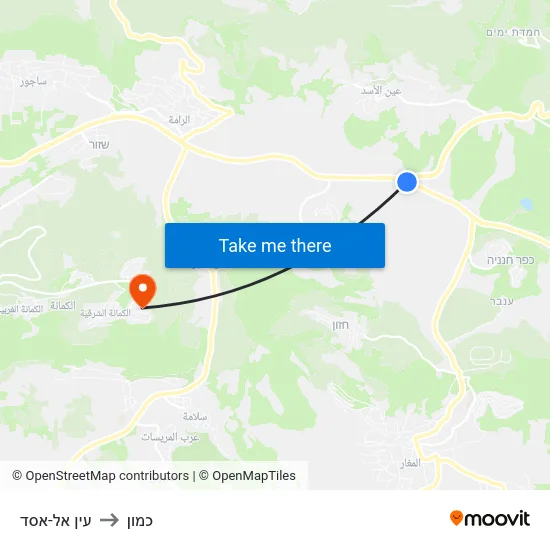 עין אל-אסד to כמון map