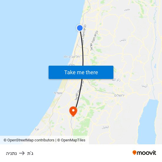 נתניה to ג'ת map