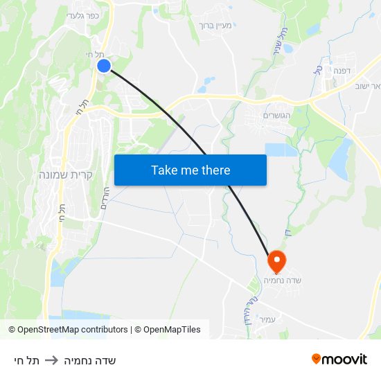 תל חי to שדה נחמיה map