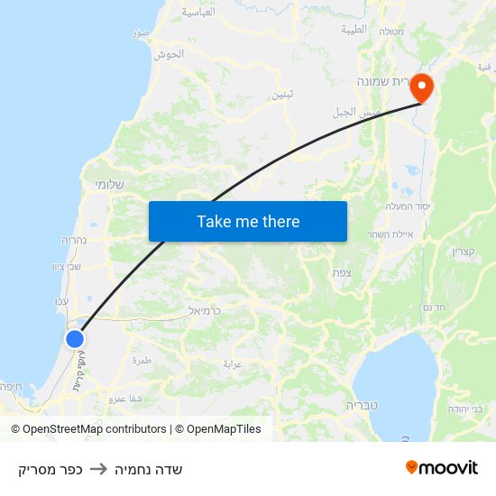 כפר מסריק to שדה נחמיה map