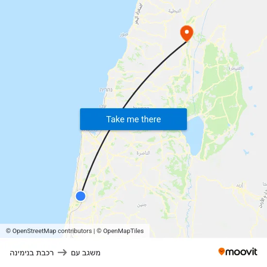 רכבת בנימינה to משגב עם map