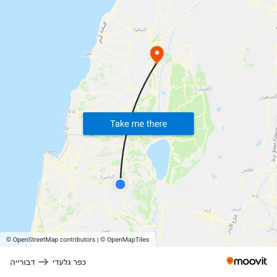דבורייה to כפר גלעדי map