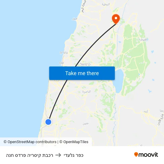רכבת קיסריה פרדס חנה to כפר גלעדי map
