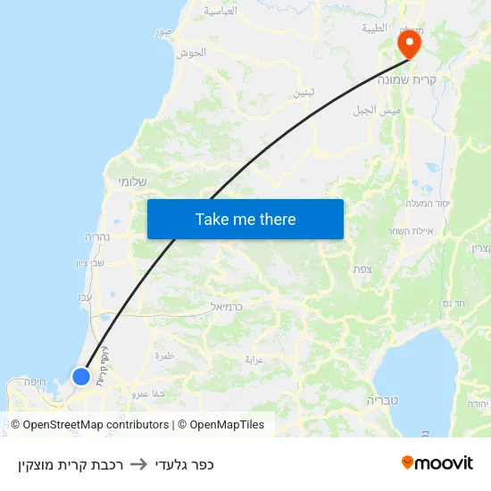 רכבת קרית מוצקין to כפר גלעדי map