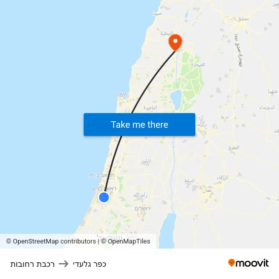 רכבת רחובות to כפר גלעדי map