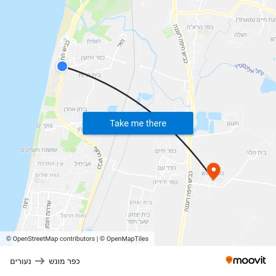 נעורים to כפר מונש map