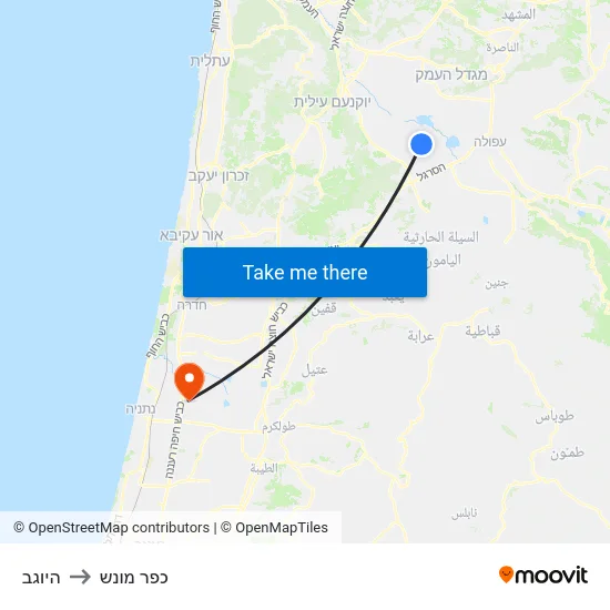היוגב to כפר מונש map