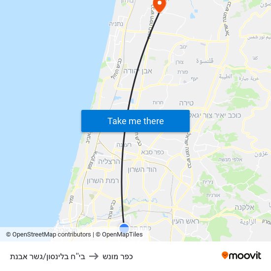 בי''ח בלינסון/גשר מבצע ארנון to כפר מונש map