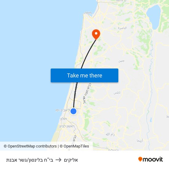 בי''ח בלינסון/גשר מבצע ארנון to אליקים map