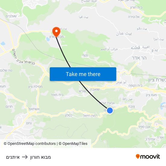 איתנים to מבוא חורון map