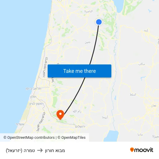 טמרה (יזרעאל) to מבוא חורון map