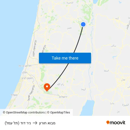 ניר דוד (תל עמל) to מבוא חורון map