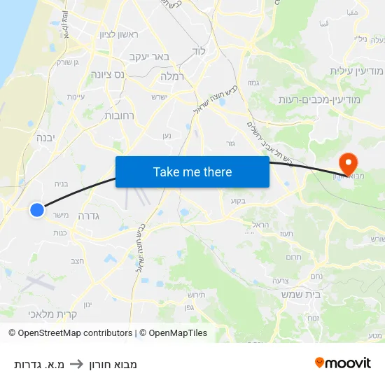 מ.א. גדרות to מבוא חורון map