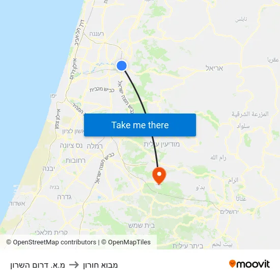 מ.א. דרום השרון to מבוא חורון map