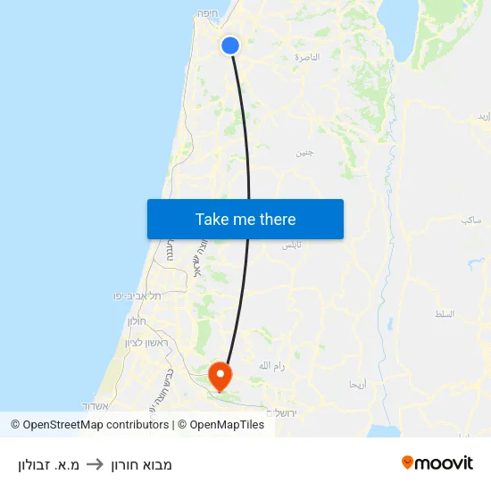 מ.א. זבולון to מבוא חורון map