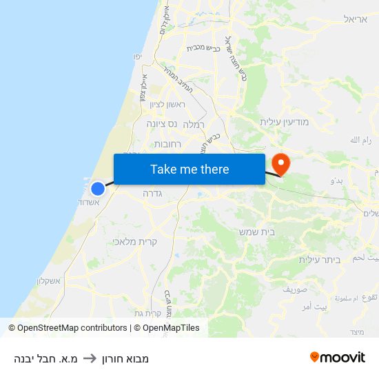 מ.א. חבל יבנה to מבוא חורון map