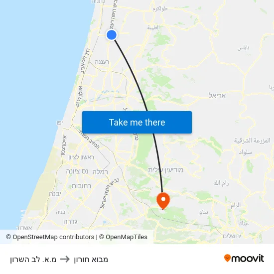 מ.א. לב השרון to מבוא חורון map