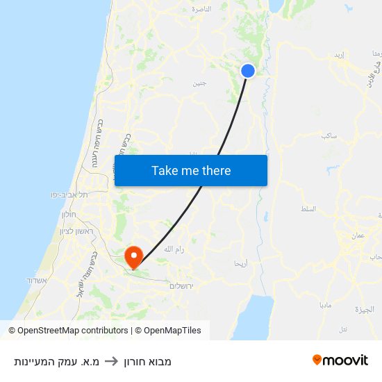 מ.א. עמק המעיינות to מבוא חורון map