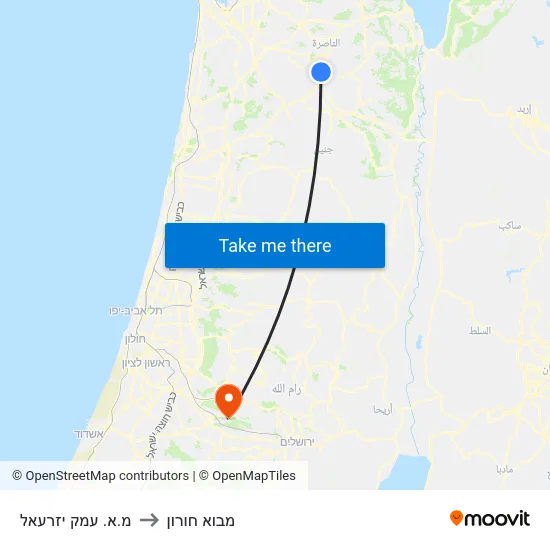 מ.א. עמק יזרעאל to מבוא חורון map