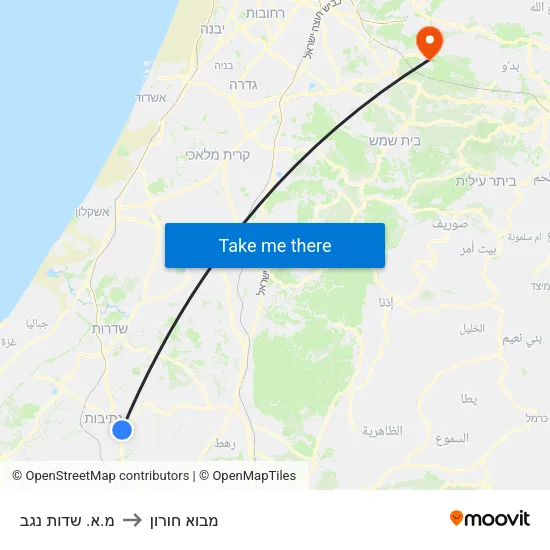 מ.א. שדות נגב to מבוא חורון map