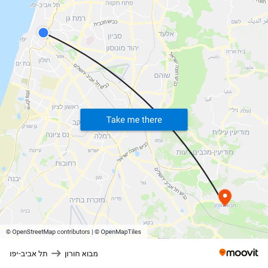 תל אביב-יפו to מבוא חורון map