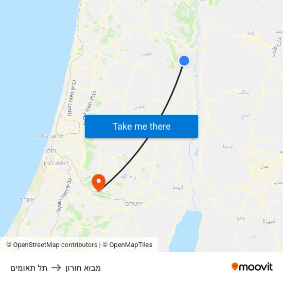 תל תאומים to מבוא חורון map