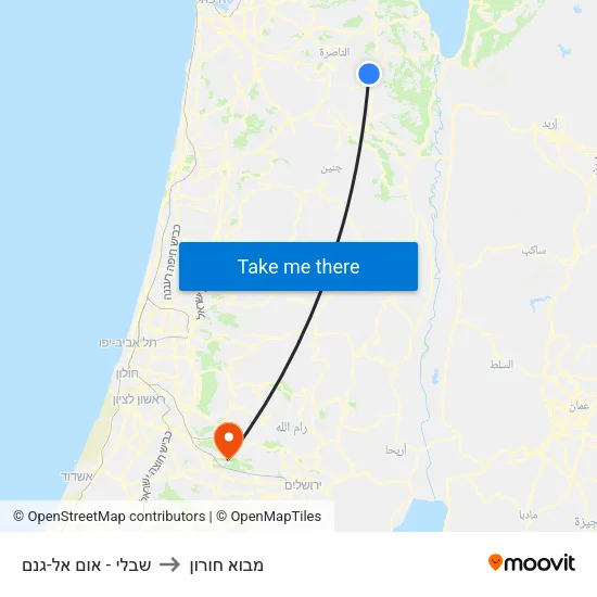 שבלי - אום אל-גנם to מבוא חורון map
