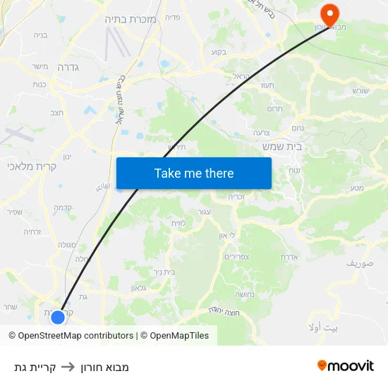 קריית גת to מבוא חורון map