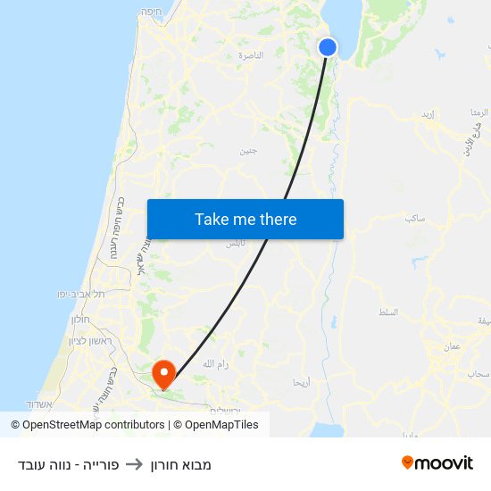 פורייה - נווה עובד to מבוא חורון map